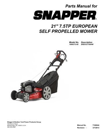 Parts Manual for 21" 7.5TP EUROPEAN SELF PROPELLED MOWER