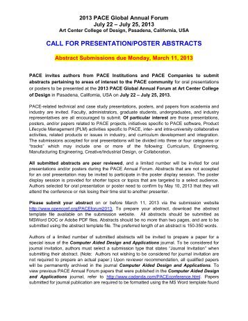 CALL FOR PRESENTATION/POSTER ABSTRACTS - PACE