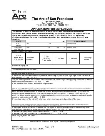 application for employment - The Arc of San Francisco