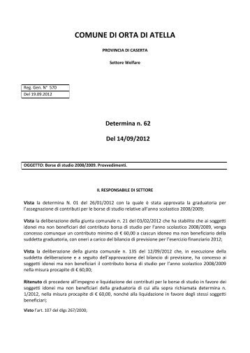 Determina n. 62 Del 14/09/2012 - Comune di Orta di Atella
