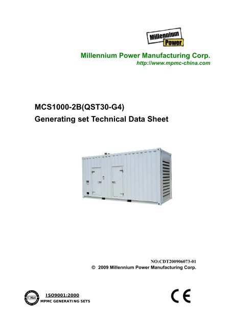 MCS1000-2B(QST30-G4) Generating set Technical Data Sheet