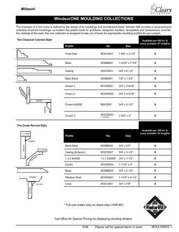 WindsorONE MOULDING COLLECTIONS - Cleary Millwork