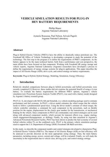 vehicle simulation results for plug-in hev battery ... - Autonomie