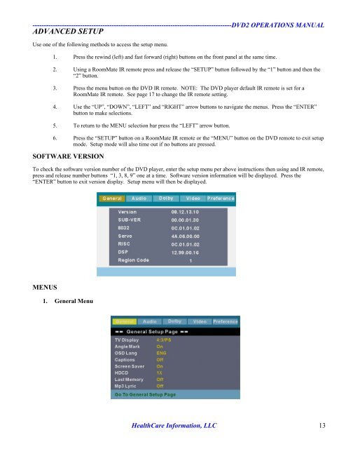 HCI DVD Player OPERATIONS MANUAL