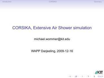 CORSIKA, Extensive Air Shower simulation