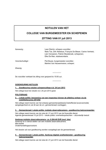 NOTULEN VAN HET COLLEGE VAN BURGEMEESTER EN ...