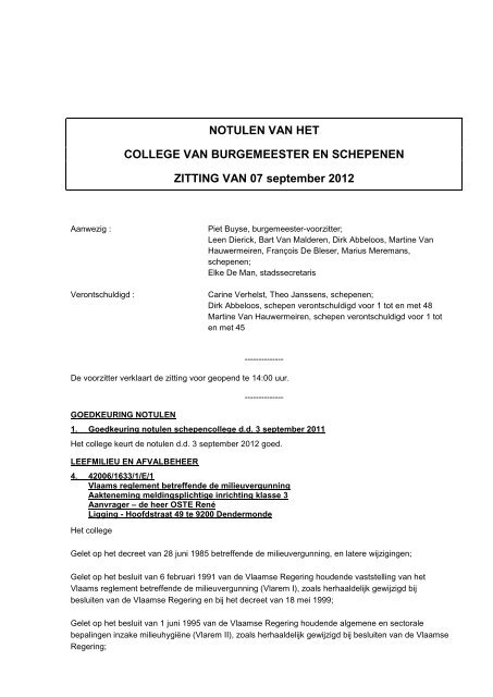 NOTULEN VAN HET COLLEGE VAN BURGEMEESTER EN ...