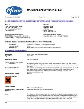 material safety data sheet - Pfizer