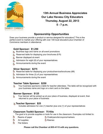 Sponsorship Opportunities 13th Annual Business Appreciates Our ...