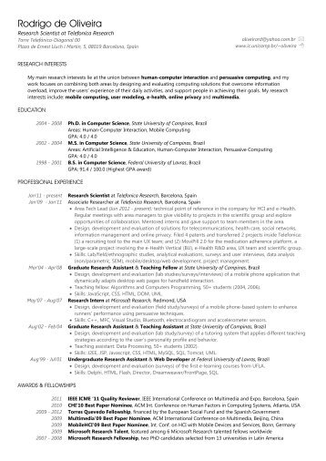 Rodrigo de Oliveira - Curriculum Vitae - Unicamp