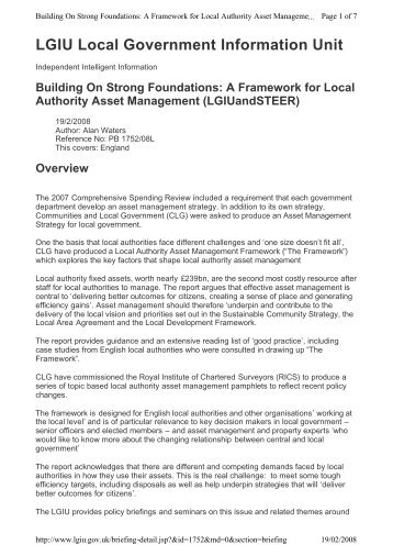 A Framework for Local Authority Asset Management - LGiU