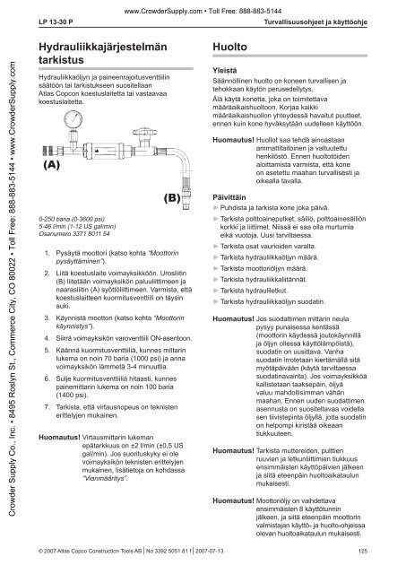 Safety and Operating instructions - Crowder Hydraulic Tools