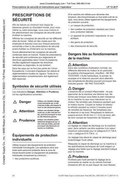 Safety and Operating instructions - Crowder Hydraulic Tools