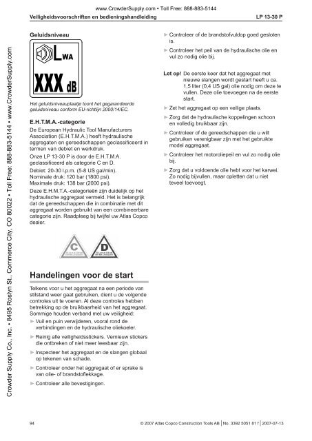 Safety and Operating instructions - Crowder Hydraulic Tools