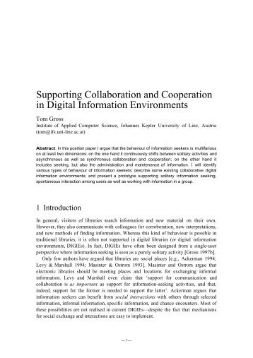 Supporting Collaboration and Cooperation in Digital ... - CiteSeer