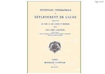 Aude - Dictionnaire Topographique - Lurio Addl