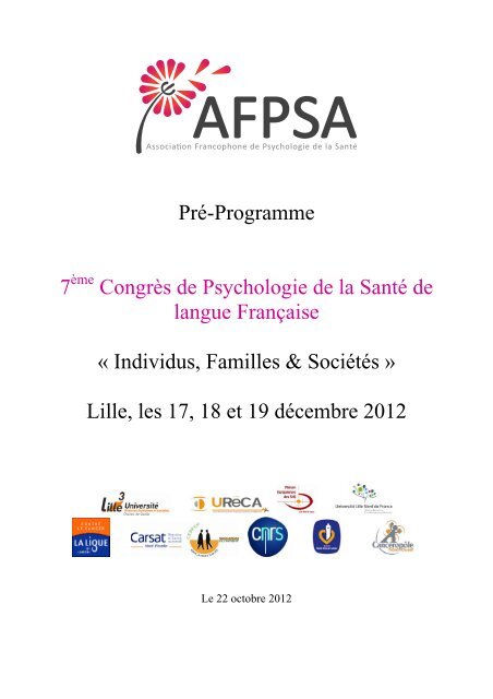 Pré-Programme 7 Congrès de Psychologie de la Santé de ... - Lille 3