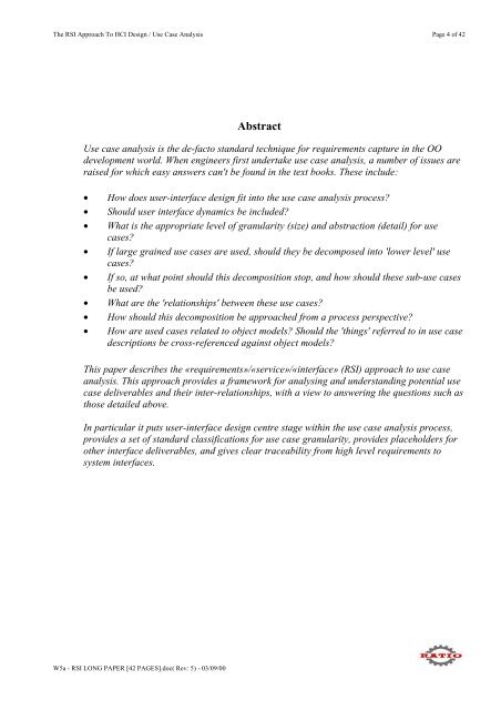 RSI - A Structured Approach Use Cases and HCI Design