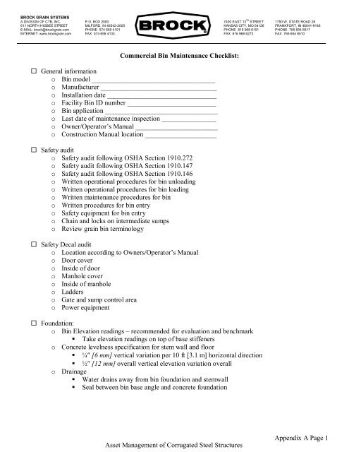 Appendix A Page 1 Commercial Bin Maintenance Checklist - GEAPS
