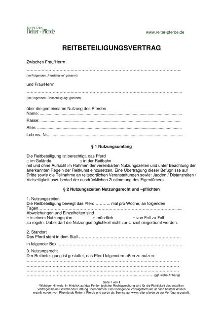 REITBETEILIGUNGSVERTRAG
