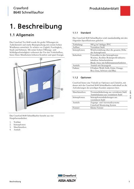 Crawford 8640 Schnelllauftor Produktdatenblatt - Crawford hafa GmbH