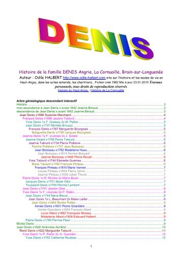 Voir famille DENIS - histoire du Haut-Anjou