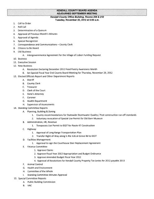 kendall county board agenda adjourned september meeting