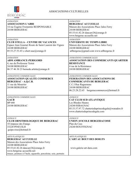 Associations Culturelles Bergerac Associations Culturelles Bergerac