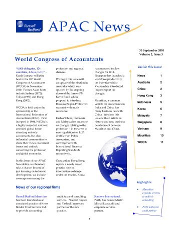 APAC News 2010 - Issue 3 - STEVEN TAN RUSSELL BEDFORD PAC