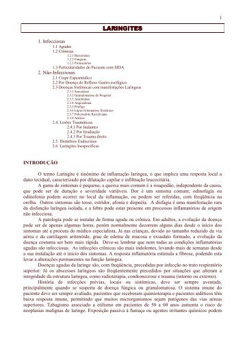 1 1. Infecciosas 2. NÃ£o-Infecciosas INTRODUÃÃO O termo Laringite ...