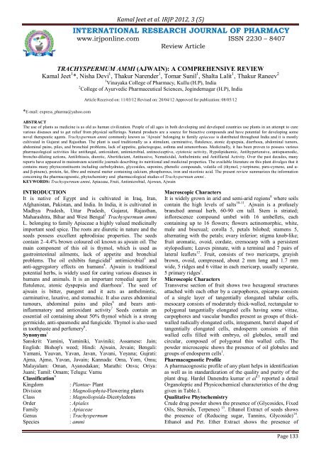 trachyspermum ammi (ajwain): a comprehensive review