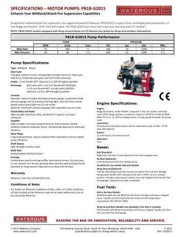 SPECIFICATIONS â MOTOR PUMPS: PB18-G2015 - Waterous