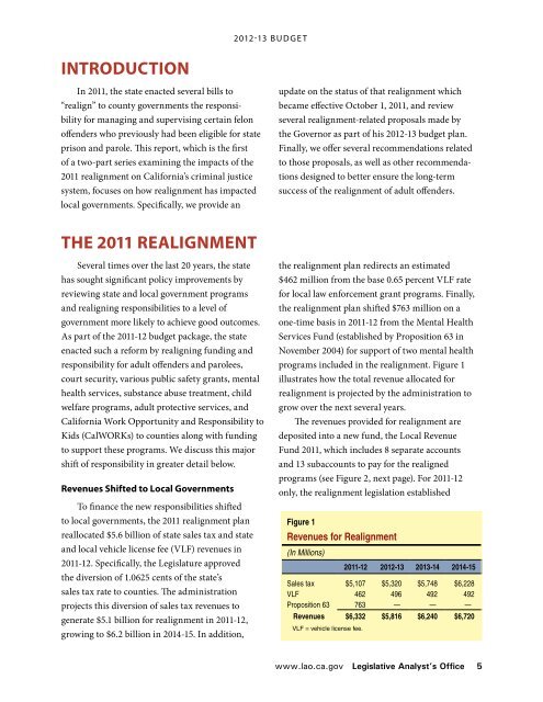 The 2012-13 Budget: The 2011 Realignment of Adult OffendersâAn ...