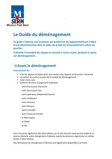 TÃ©lÃ©charger le guide du dÃ©mÃ©nagement - SERM - Petit Bard