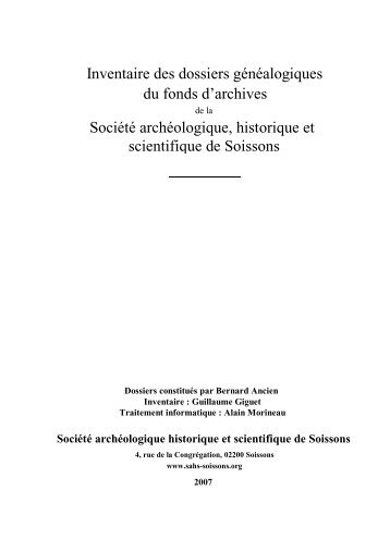 Dossiers gÃ©nÃ©alogiques - SociÃ©tÃ© archÃ©ologique, historique et ...