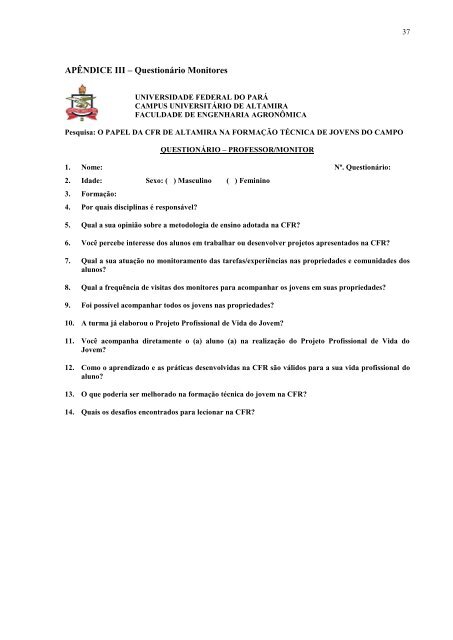 o papel da casa familiar rural de altamira na formaÃ§Ã£o tÃ©cnica de ...