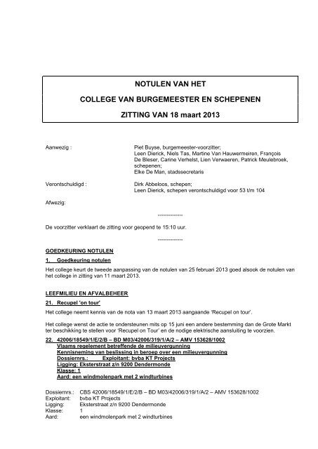 NOTULEN VAN HET COLLEGE VAN BURGEMEESTER EN ...