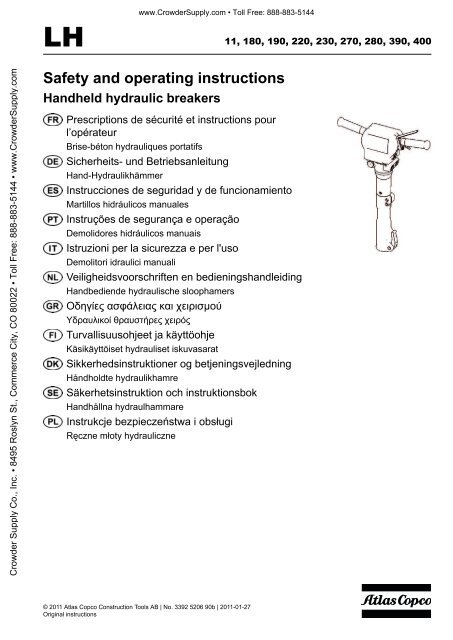 Safety and operating instructions - Crowder Hydraulic Tools