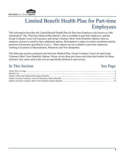 Limited Benefit Health Plan for Part-time Employees - My Lowe's Life