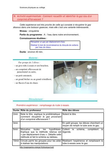 Comment recueillir le gaz d'un comprimé effervescent?