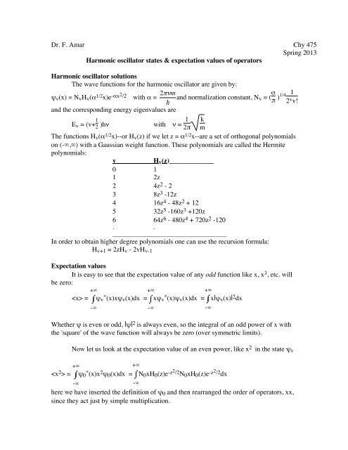 Expectation values and the Harmonic Oscillator