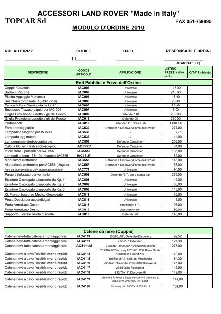 Modulo Di Ordine Accessori In Formato Pdf Topcaritalia It
