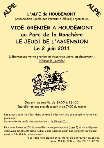 VIDE-GRENIER A HOUDEMONT au Parc de la RonchÃ¨re LE JEUDI ...