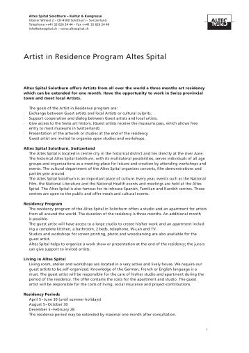 Artist in Residence Program Altes Spital - Artists in Residence