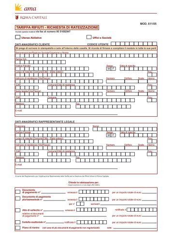 TARIFFA RIFIUTI - RICHIESTA DI RATEIZZAZIONE - Ama