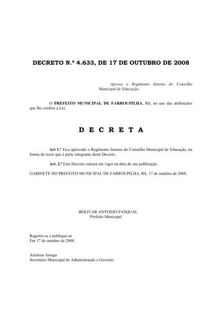 decreto n.Âº 4.633, de 17 de outubro de 2008