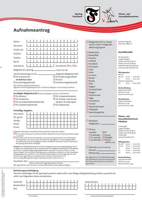 Aufnahmeantrag - Sportvereinigung Feuerbach