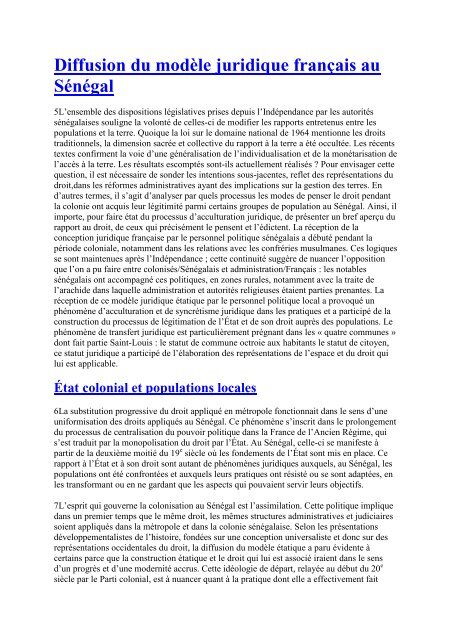 Pratiques juridiques urbaines au SÃ©nÃ©gal : ruptures et ...