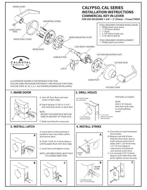 Installation Instructions - Calypso Series - Cal-Royal