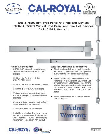 5000 & F5000 Rim Type Panic And Fire Exit Devices ... - Cal-Royal